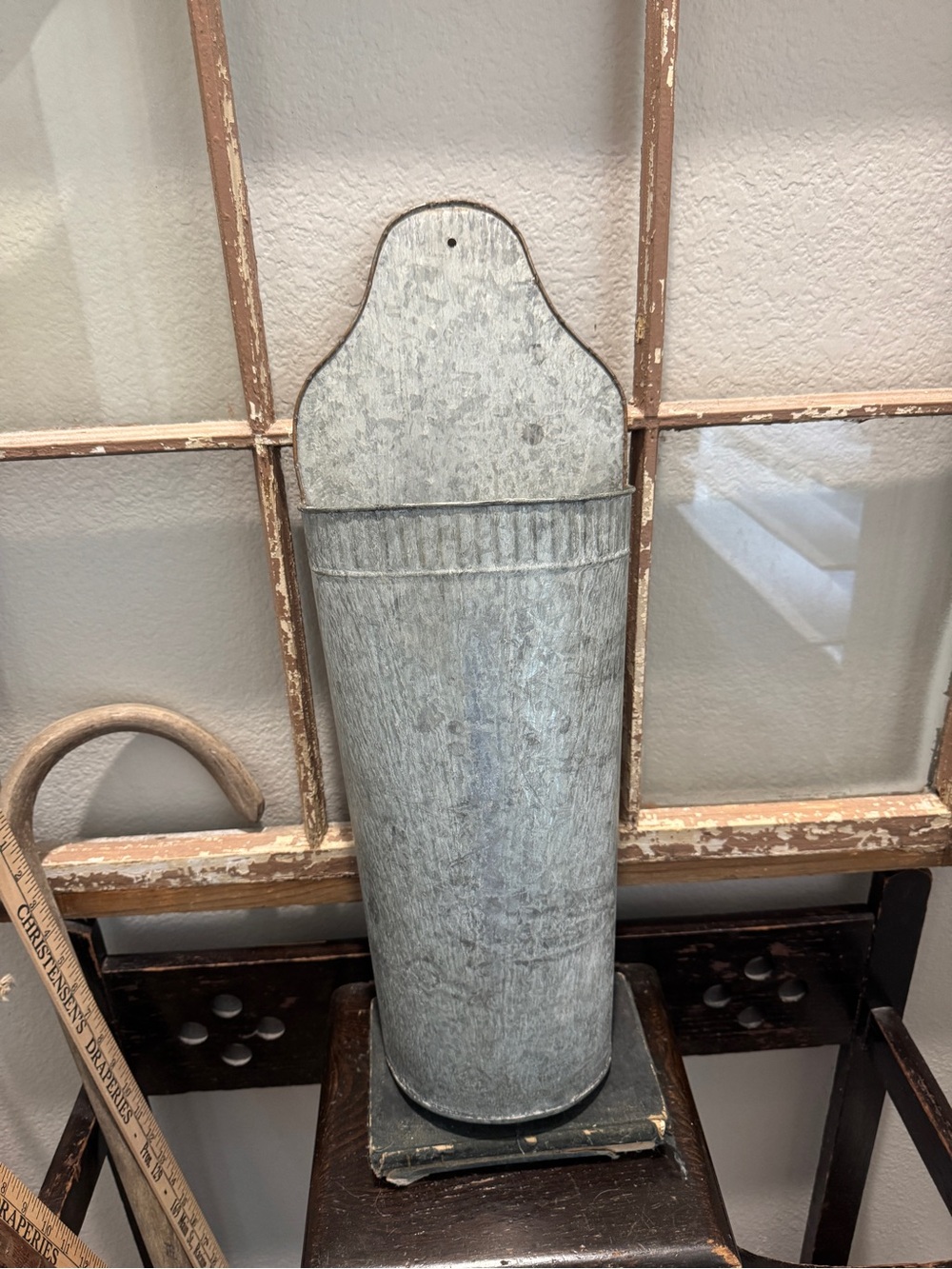 Large Galvanized Metal Wall Pocket Vase - Gray